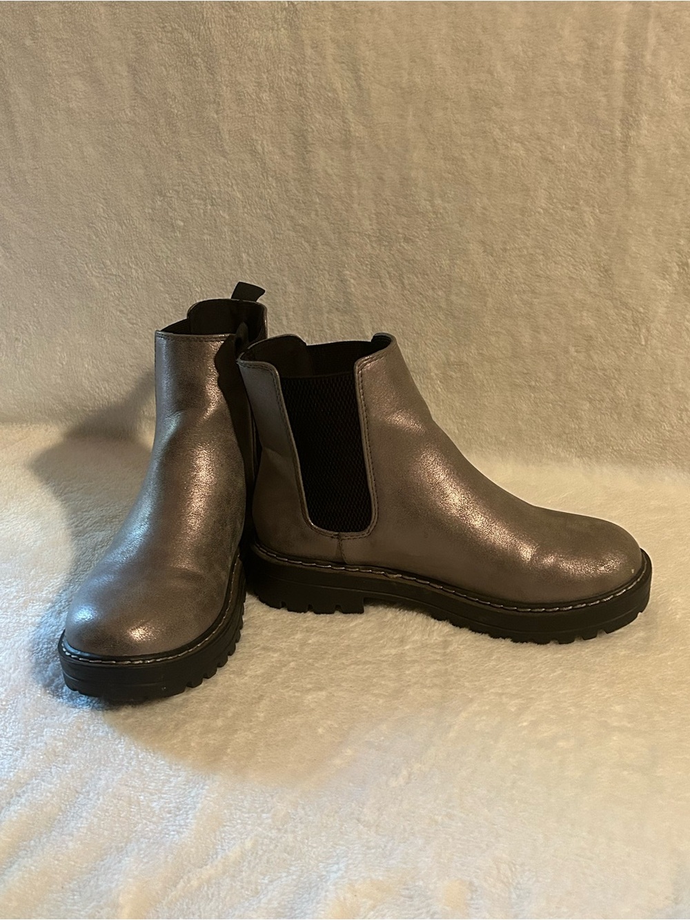 Soda Metallic Gray Chelsea Ankle Booties